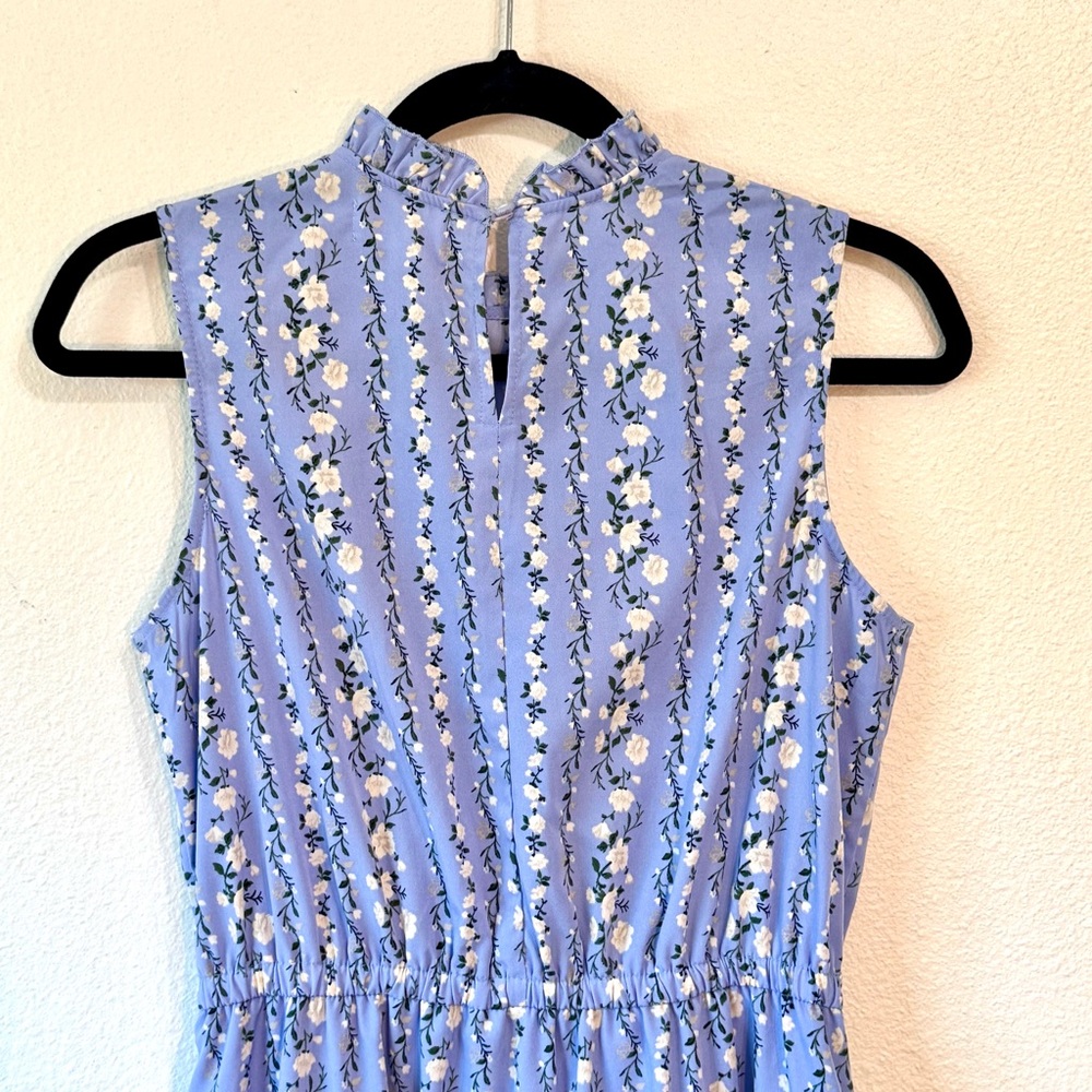 Melloday Floral Tiered Midi Dress – Ruffle Neck, Size Small, Blue Sleeveless - Picture 6 of 8